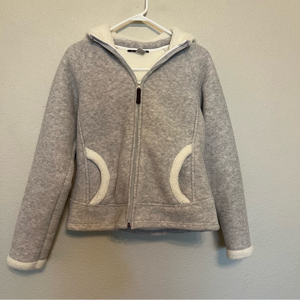 FOR THE REPUBLIC Thick Gray & Ivory Fleece Jacket Hoodie Medium Fits Small